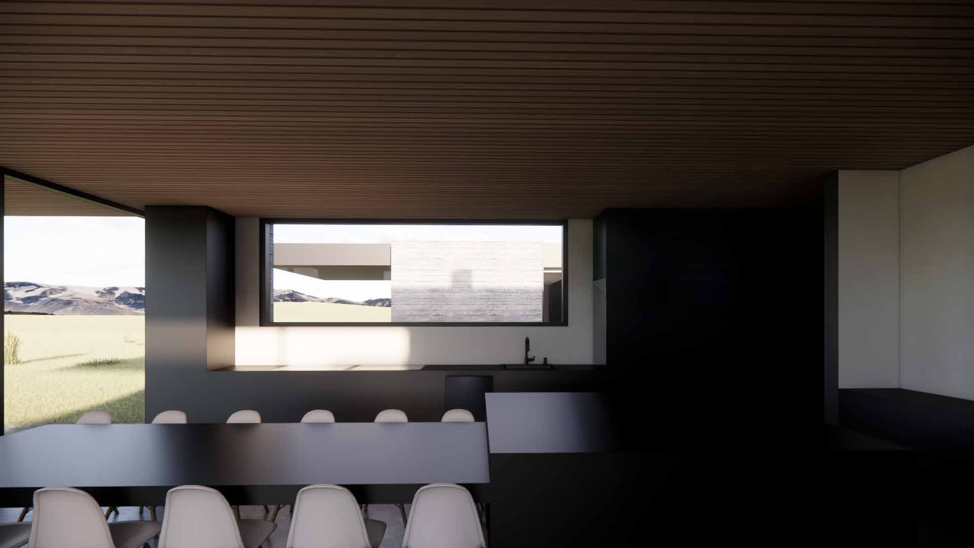 Crown H — kitchen and dining beneath Accoya soffits