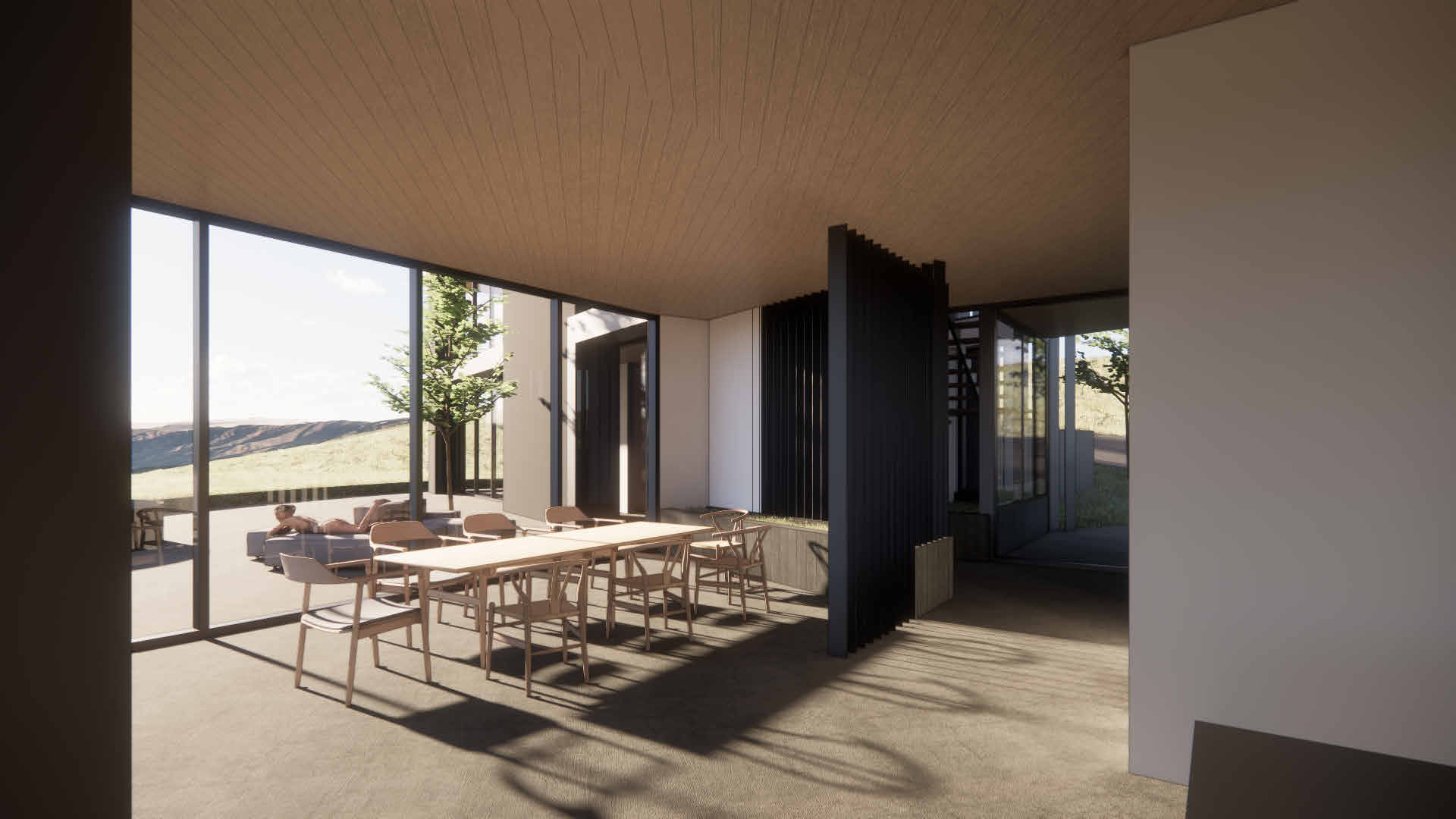 Oly Cove — dining space against the glass wall