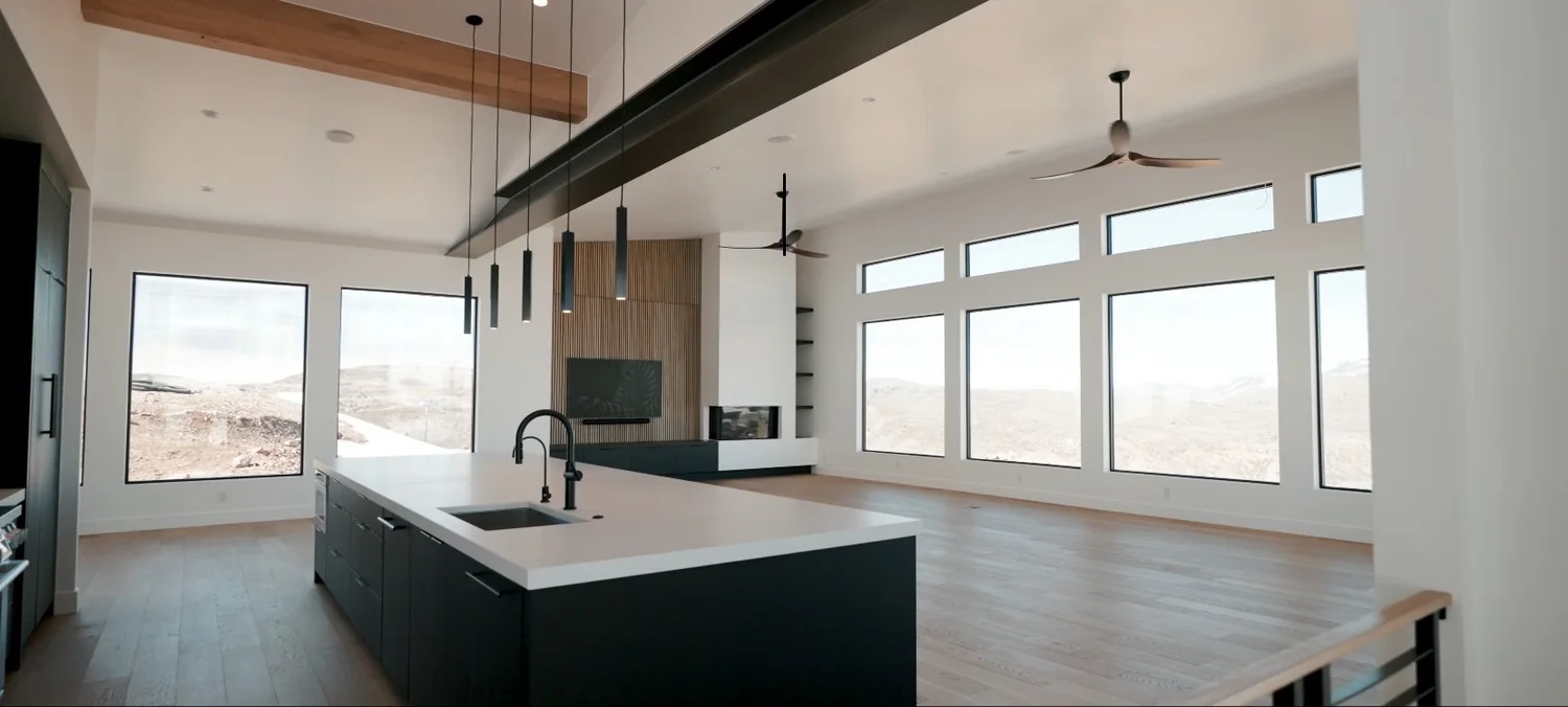 Benloch Ranch Lot 66 — kitchen and great room by Roderick Builders