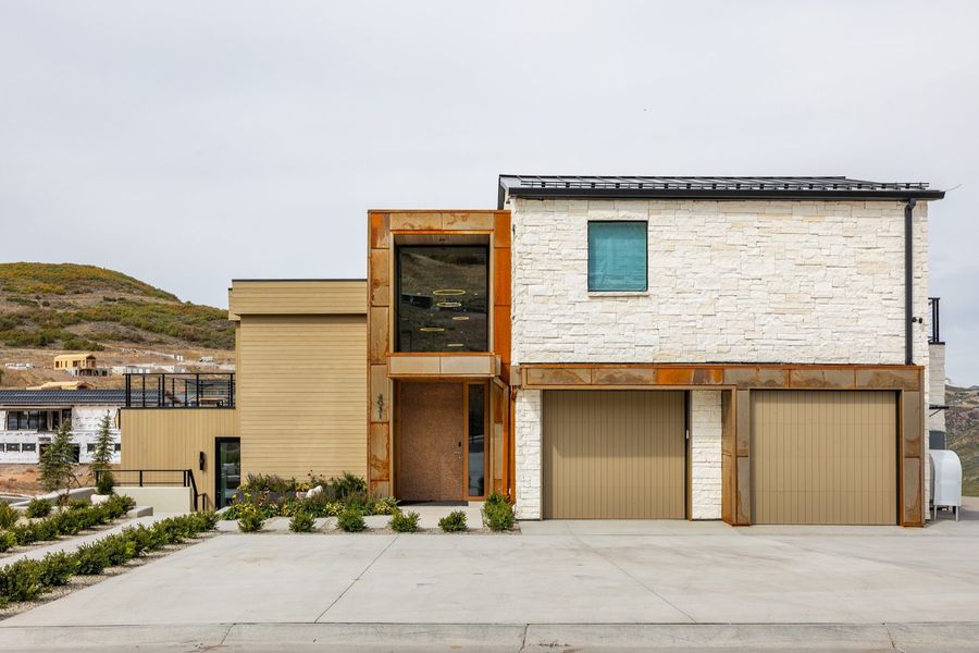 Islay Way — white limestone, corten steel, and hemlock, Heber Valley, Utah