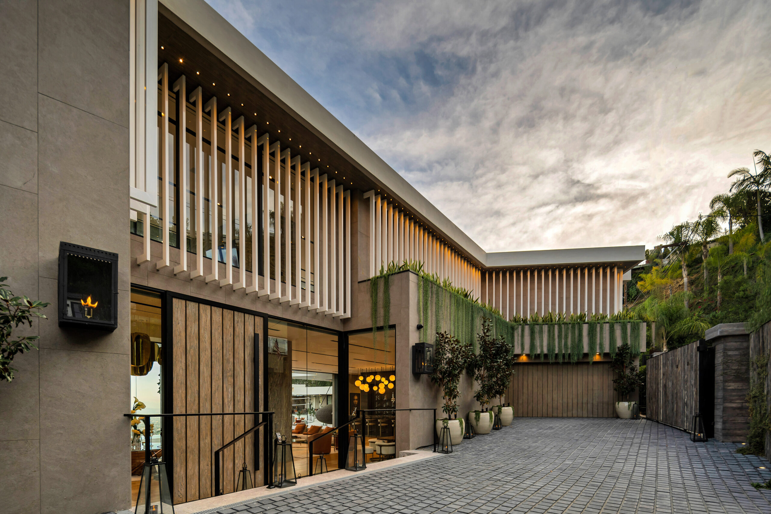 The Flicker Estate motor court and louvered facade