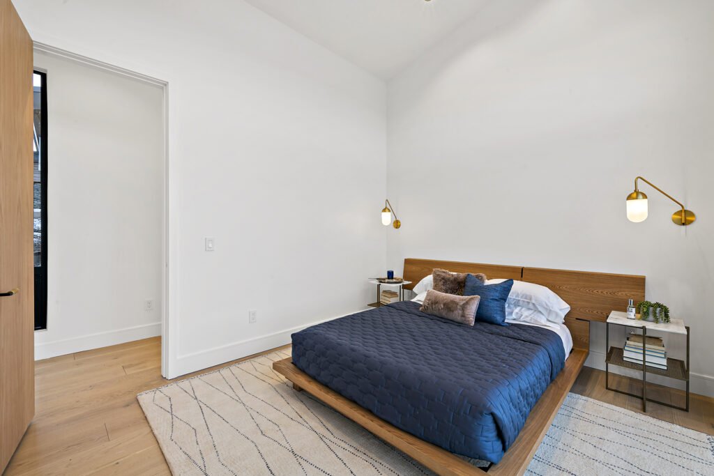 Icon Haus — Icon House Benloch Heber City Bedroom Wood Platform Bed Brass Sconces Minimalist Design  Modern Custom