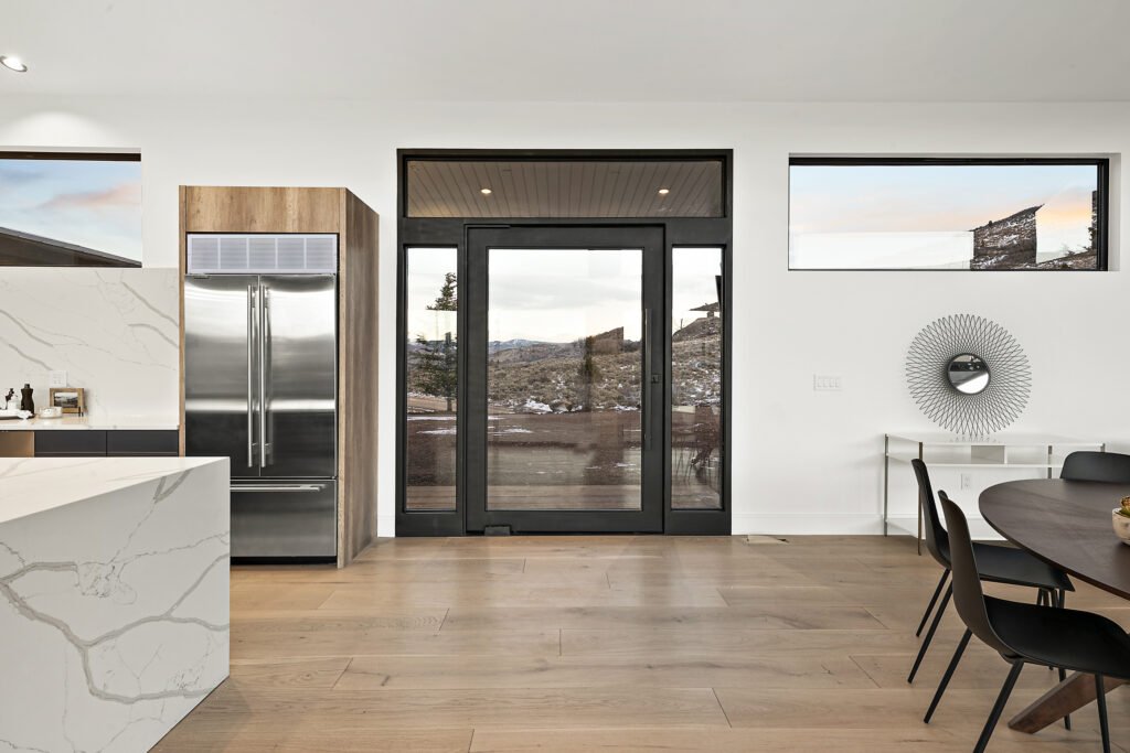 Icon Haus — Icon House Benloch Heber City Kitchen Dining Entry Glass Door Wood Paneled Fridge  Modern Custom