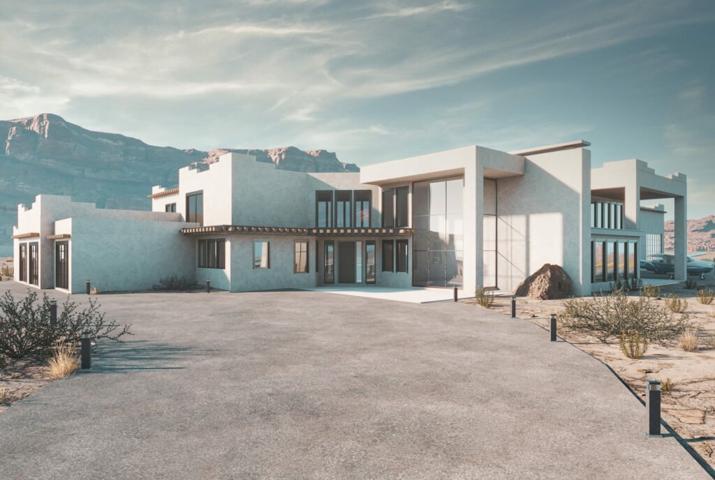 Sky Ranch — exterior rendering, panoramic view